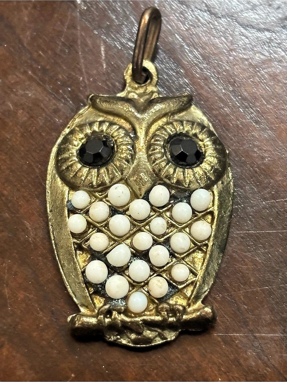 Owl Brooch Pendant in Gold & White